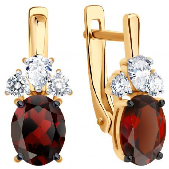 Серьги из серебра с гранатами и фианитами