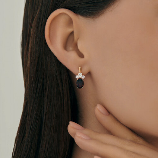 Серьги из серебра с гранатами и фианитами