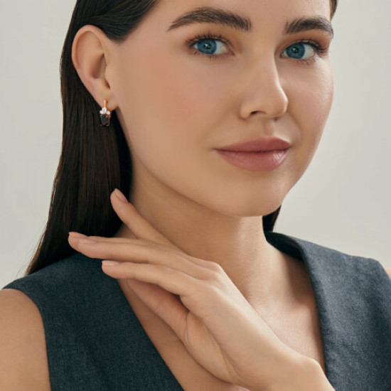 Серьги из серебра с гранатами и фианитами