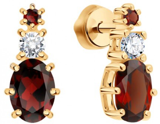 Серьги из серебра с гранатами и фианитами