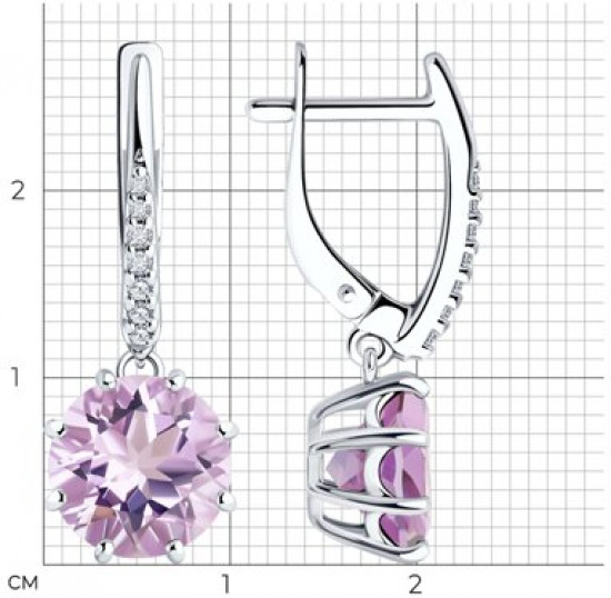 Серьги из серебра с аметистами и фианитами