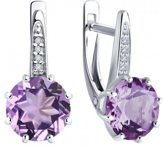 Серьги из серебра с аметистами и фианитами