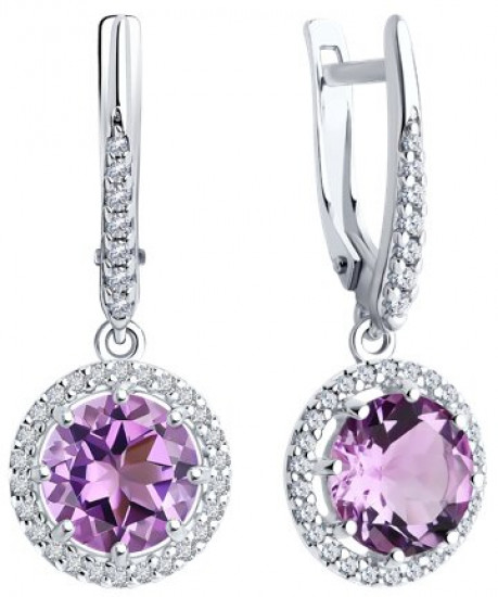 Серьги из серебра с аметистами и фианитами