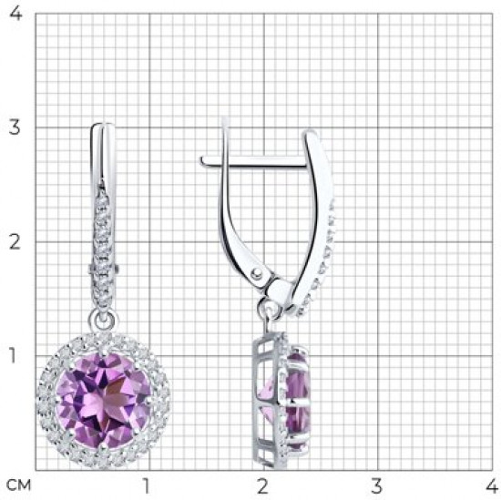 Серьги из серебра с аметистами и фианитами