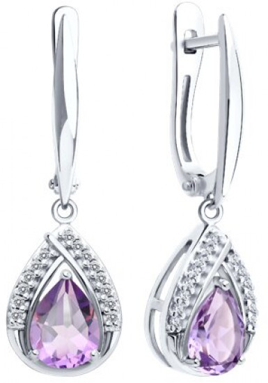Серьги из серебра с аметистами и фианитами