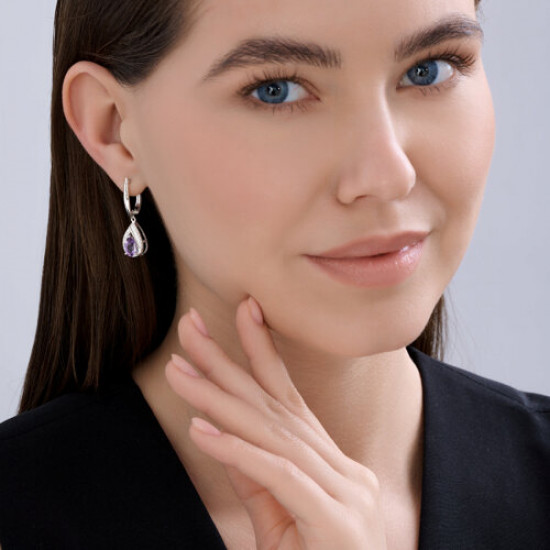 Серьги из серебра с аметистами и фианитами