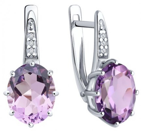 Серьги из серебра с аметистами и фианитами