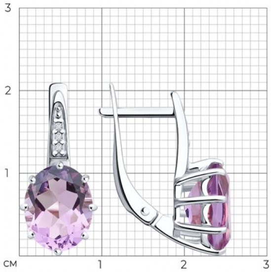 Серьги из серебра с аметистами и фианитами