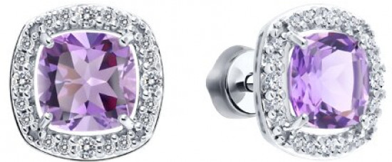 Серьги из серебра с аметистами и фианитами