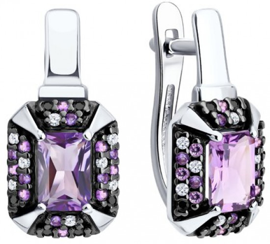 Серьги из серебра с аметистами и фианитами