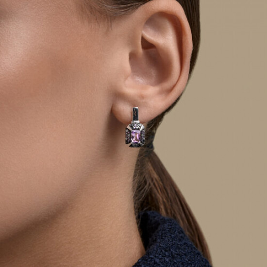 Серьги из серебра с аметистами и фианитами