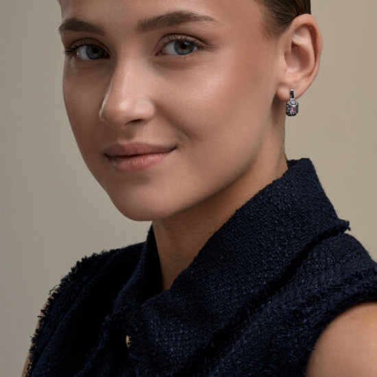 Серьги из серебра с аметистами и фианитами