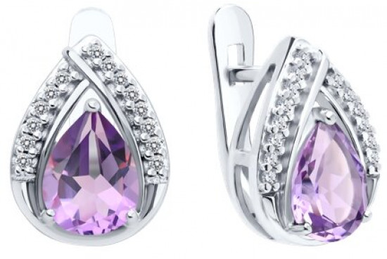 Серьги из серебра с аметистами и фианитами