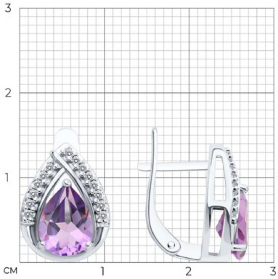 Серьги из серебра с аметистами и фианитами