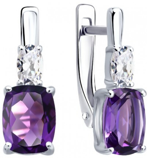 Серьги из серебра с аметистами и фианитами