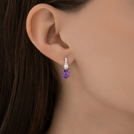 Серьги из серебра с аметистами и фианитами