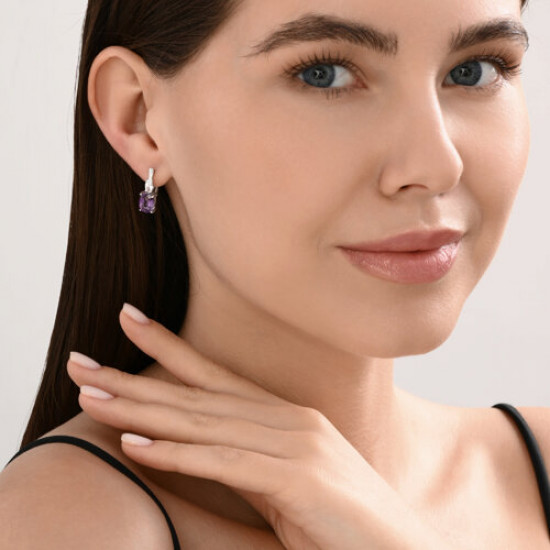 Серьги из серебра с аметистами и фианитами