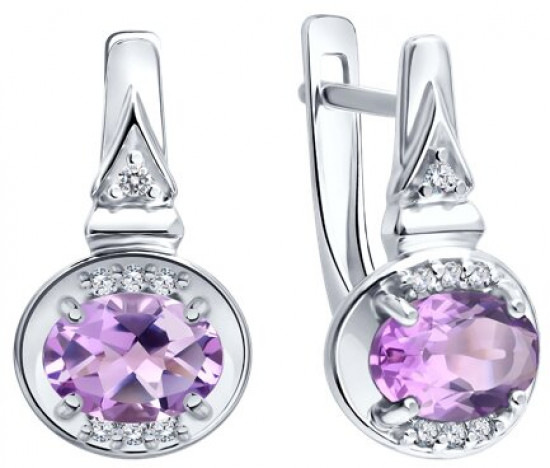Серьги из серебра с аметистами и фианитами