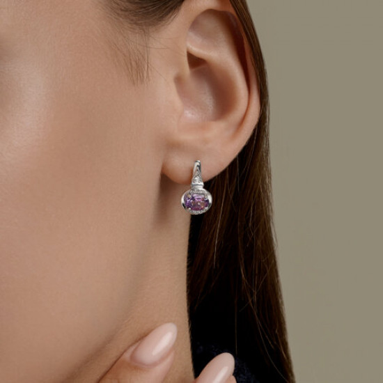 Серьги из серебра с аметистами и фианитами