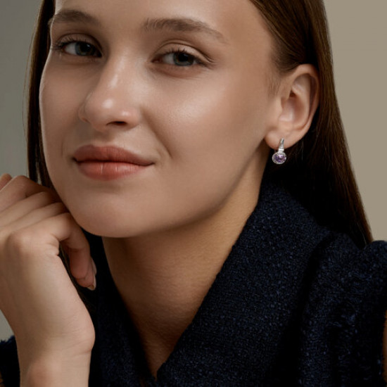 Серьги из серебра с аметистами и фианитами