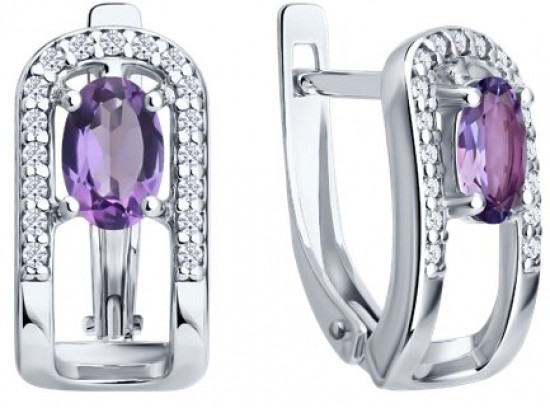 Серьги из серебра с аметистами и фианитами