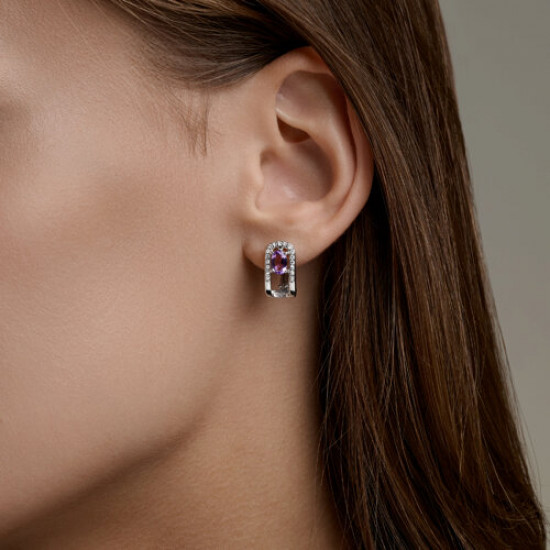 Серьги из серебра с аметистами и фианитами