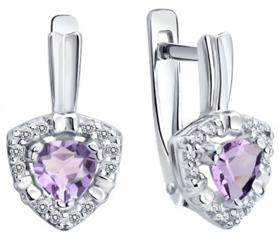 Серьги из серебра с аметистами и фианитами