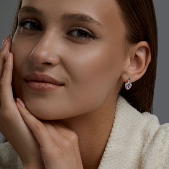 Серьги из серебра с аметистами и фианитами