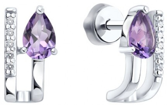 Серьги из серебра с аметистами и фианитами