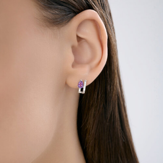 Серьги из серебра с аметистами и фианитами