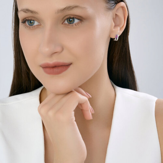 Серьги из серебра с аметистами и фианитами