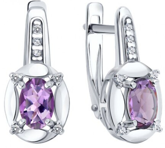 Серьги из серебра с аметистами и фианитами