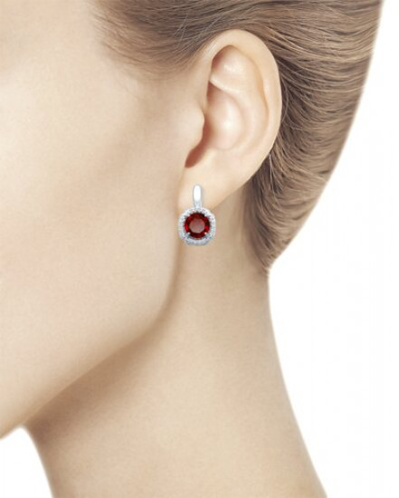 Серьги из серебра с гранатами и фианитами