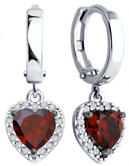Серьги из серебра с гранатами и фианитами