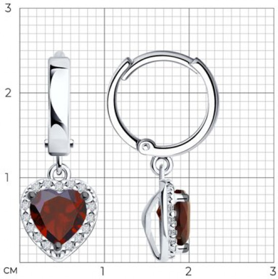 Серьги из серебра с гранатами и фианитами