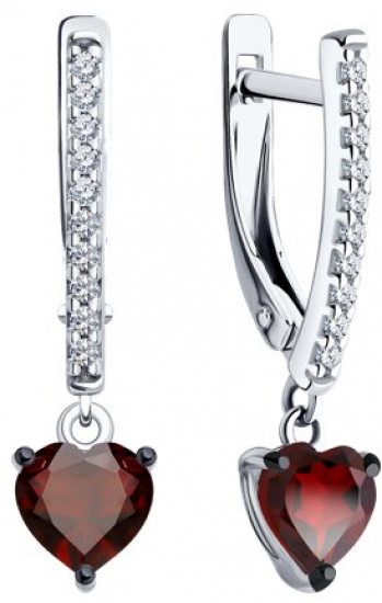 Серьги из серебра с гранатами и фианитами