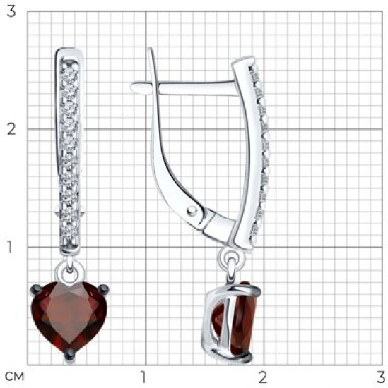 Серьги из серебра с гранатами и фианитами