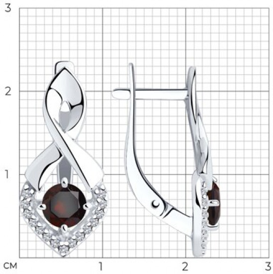 Серьги из серебра с гранатами и фианитами