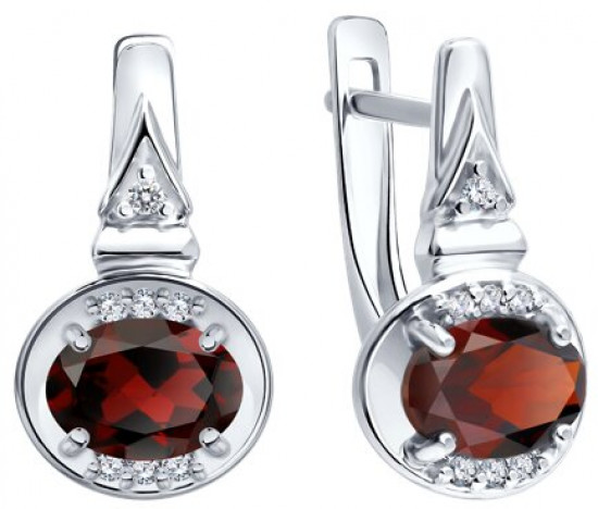 Серьги из серебра с гранатами и фианитами