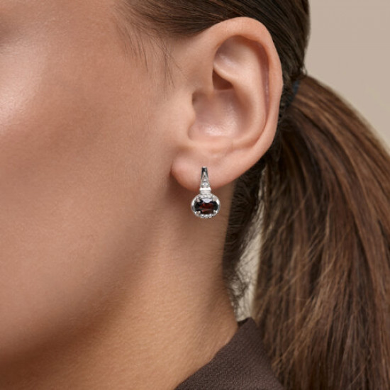 Серьги из серебра с гранатами и фианитами