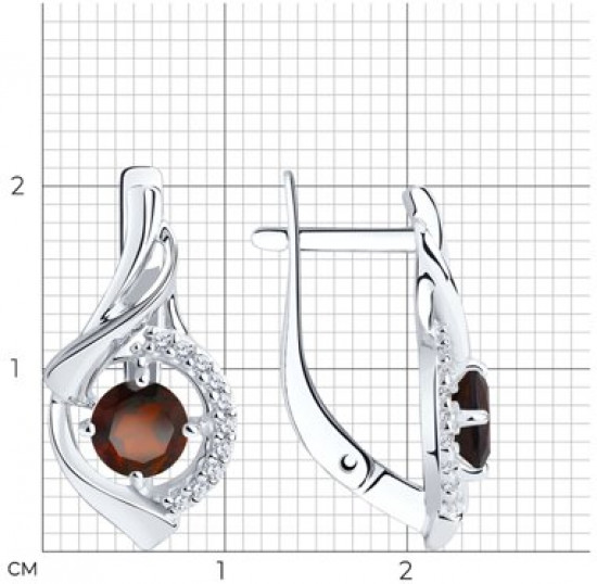 Серьги из серебра с гранатами и фианитами