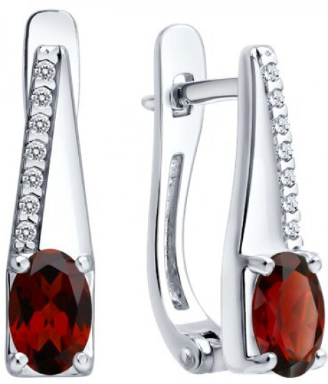 Серьги из серебра с гранатами и фианитами