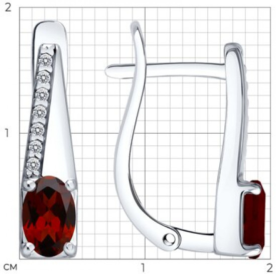 Серьги из серебра с гранатами и фианитами