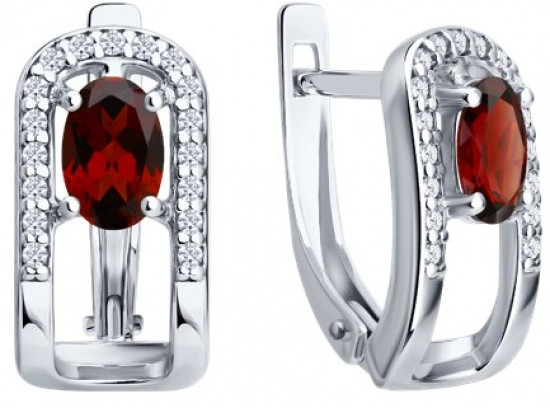 Серьги из серебра с гранатами и фианитами
