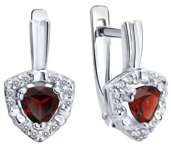 Серьги из серебра с гранатами и фианитами