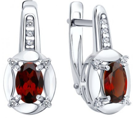 Серьги из серебра с гранатами и фианитами