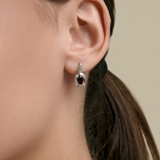 Серьги из серебра с гранатами и фианитами