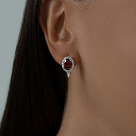 Серьги из серебра с гранатами и фианитами