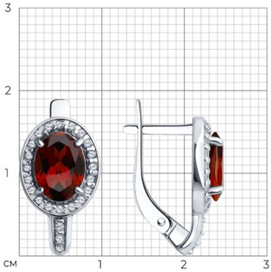 Серьги из серебра с гранатами и фианитами