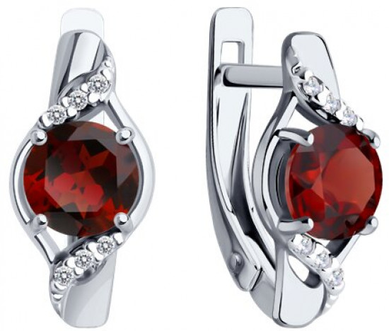 Серьги из серебра с гранатами и фианитами